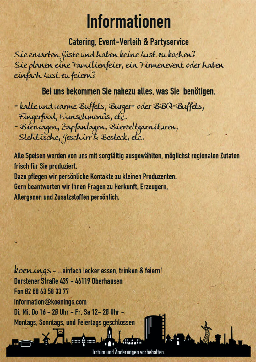 Informationen, Catering, Partyservice