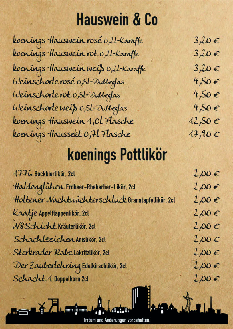 Hauswein, Sekt und Pottlikör