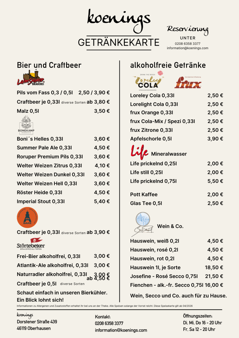 Bier, Craftbeer, Limo und Hauswein