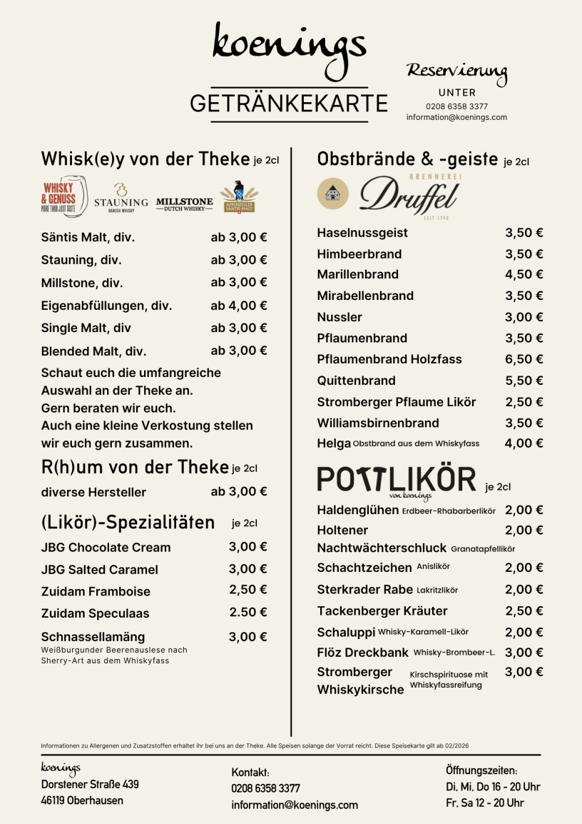 Whisky, Rum, Obstbrände, Pottlikör